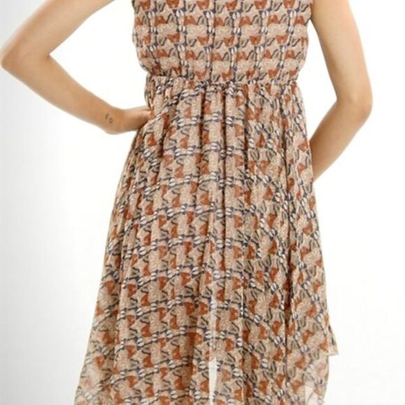 NEW!! CUTE! Butterfly print empire waist chiffon dress High Low Uneven Hem - Picture 4 of 7